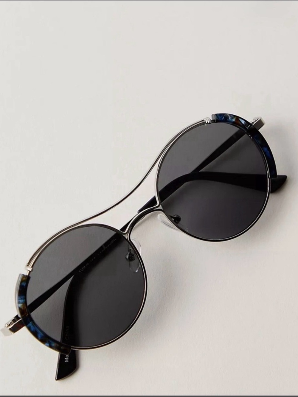 Free People Euphoria Novelty Round Aviator Sunglasses Silver/Blue Tort NEW